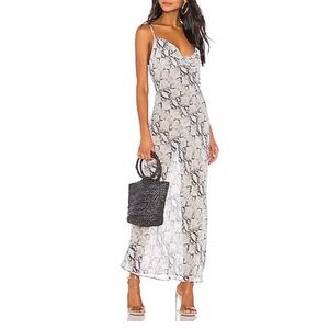 superdown Snake-Print Slip Maxi Chiffon Dina Draped Dress in Gray & Black
